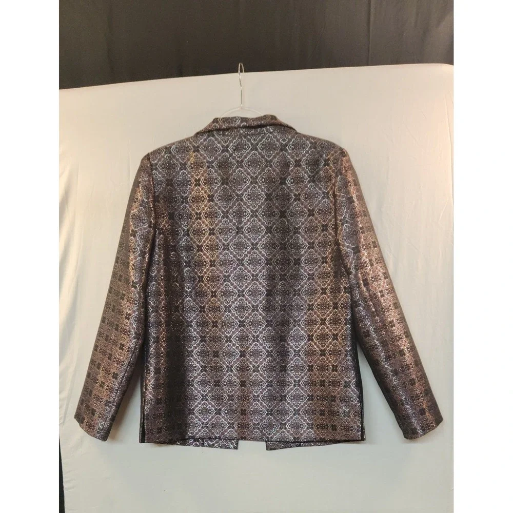 Victor Costa Womens Metallic Brocade Blazer Jacket Silver Bronze Size 12 Evening